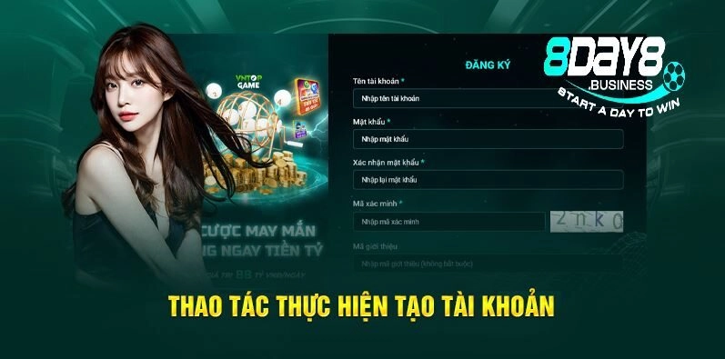 Thao tác thực hiện tạo tài khoản tại 8day